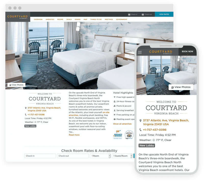 Banner of the Courtyard by Marriott website, featuring a desktop and mobile view